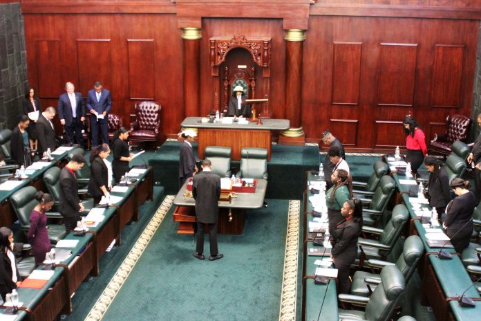 Members of the Cayman Youth Parliament gather at the Legislative Assembly