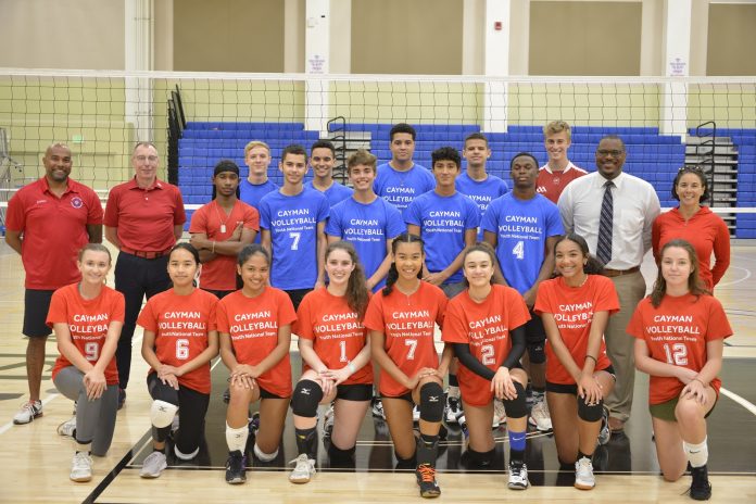 Cayman Islands Volleyball Federation’s Junior National Girls and Boys teams, along with coaching staff and officials at the John Gray Gymnasium