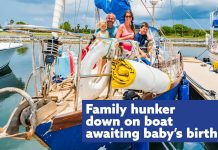 Stranded family hunkers down on boat awaiting baby’s birth