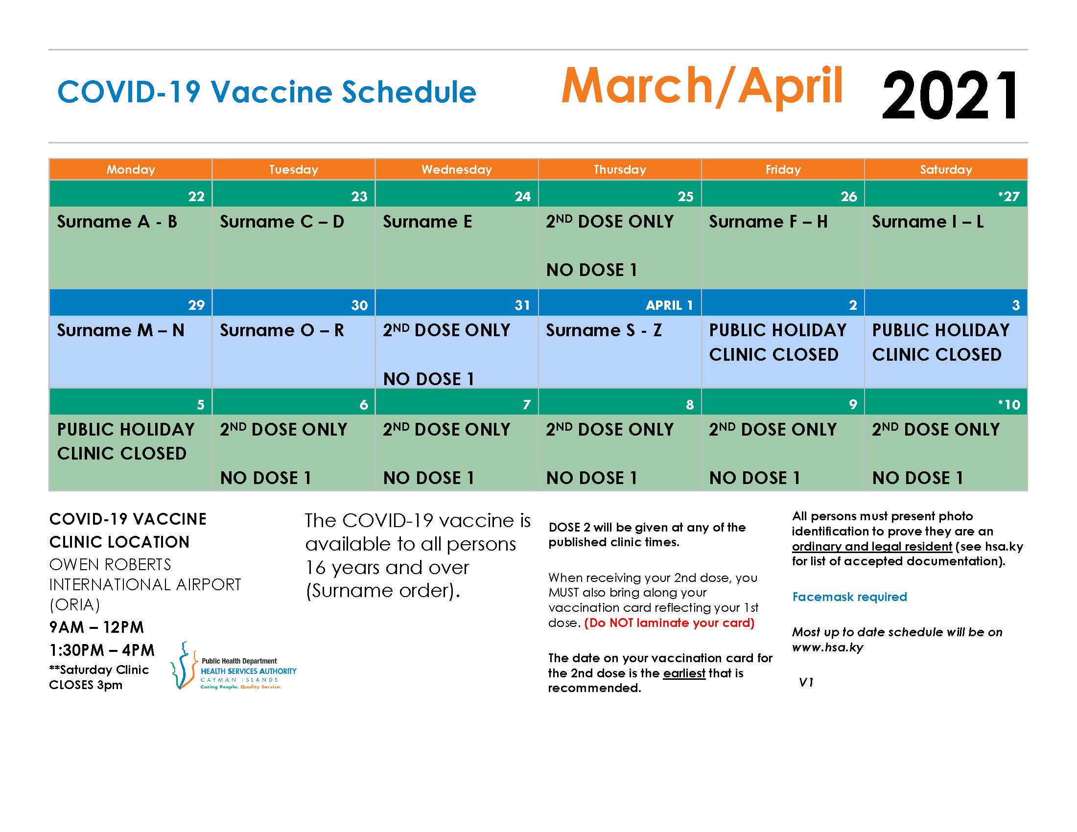 March 22-April 10 COVID vaccine schedule