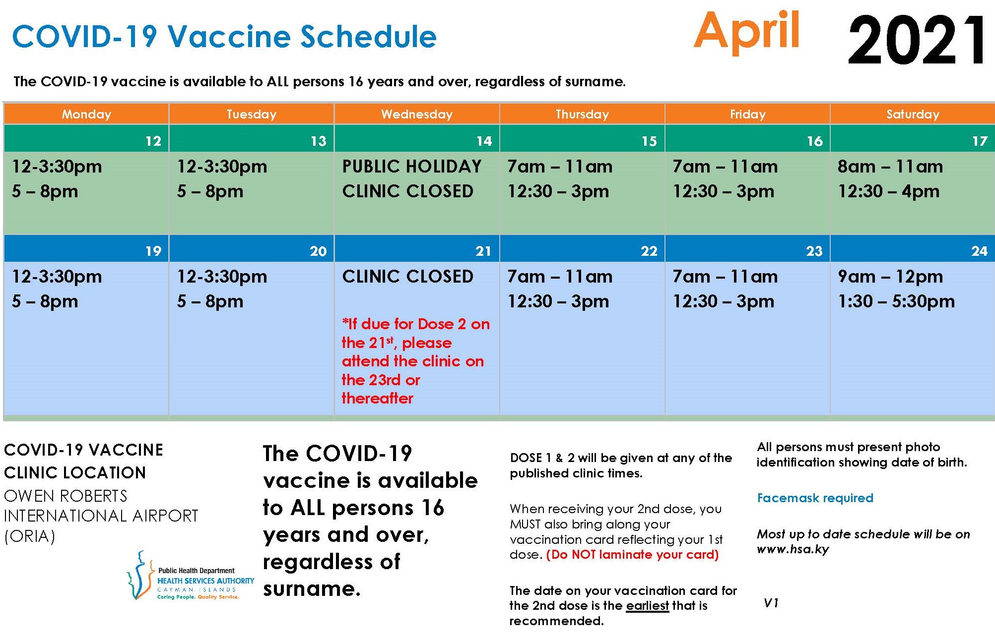 April 12-24 COVID vaccine schedule