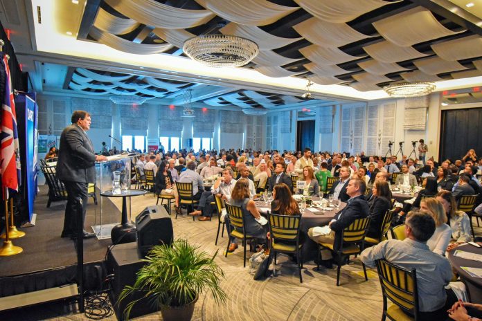 Premier Wayne Panton announces plans for a phased reopening of Cayman's borders at the Chamber of Commerce Legislative Luncheon - Photo: Alvaro Serey