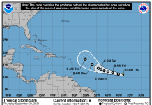 Tropical Storm Sam forms, set to become a hurricane Friday