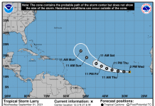 Tropical Storm Larry set to become a major hurricane, poses no threat to Cayman