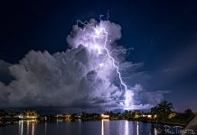 Spectacular lightning storm over Cayman A huge bolt of lightning splits the night sky