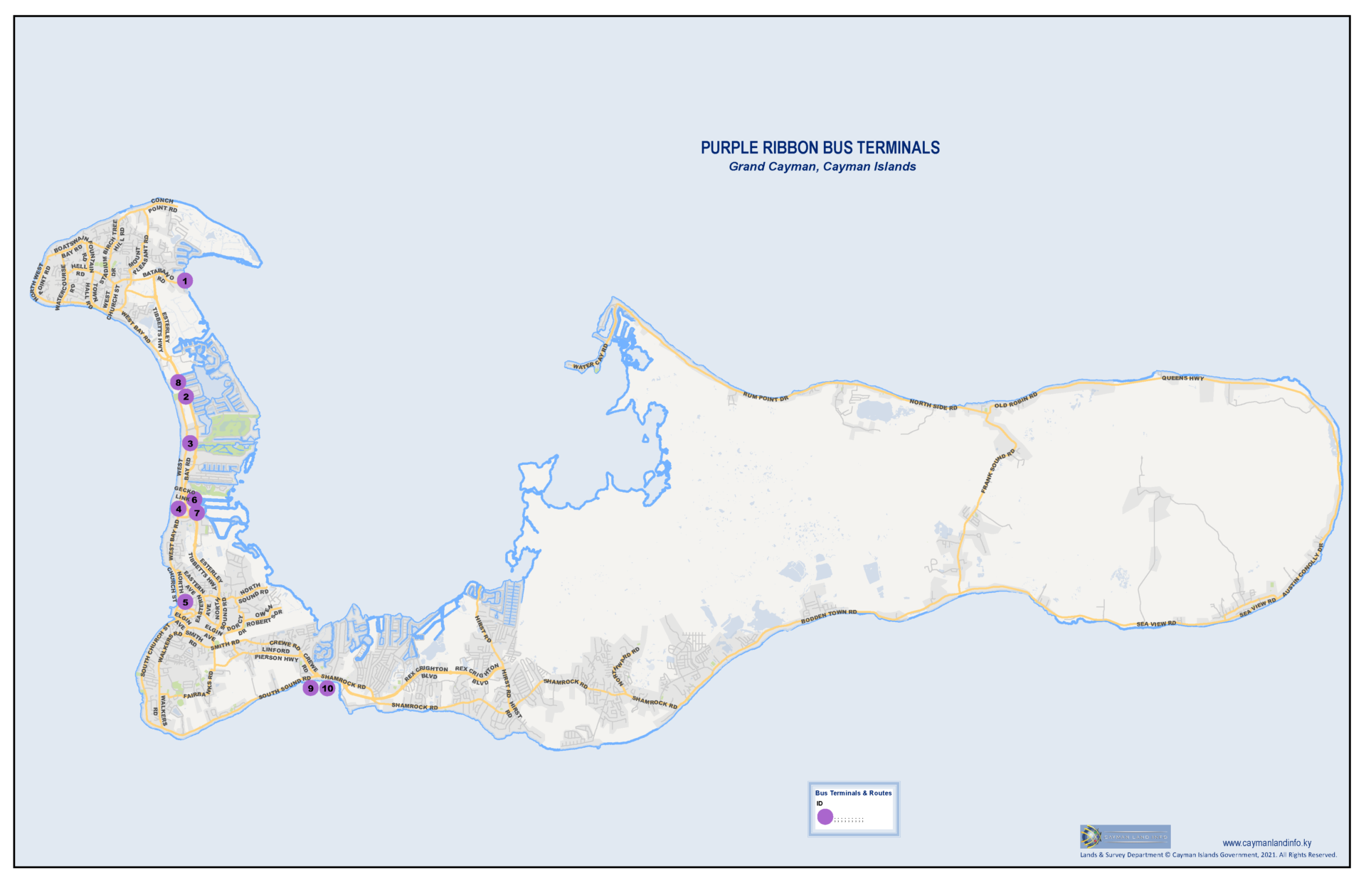 Map Ribbon Route New Year's Eve Purple Ribbon Bus Routes 2021 (10 Buses) - Cayman Compass