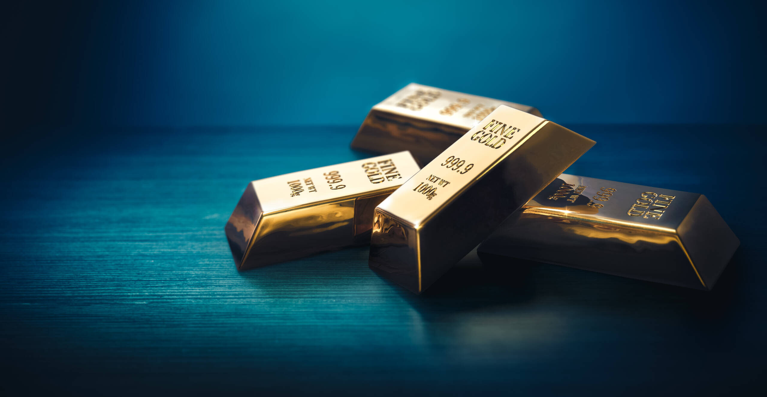 Pile of gold bars or ingots on a dark background - 3D illustrati