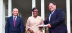 PHOTOS: Recipients of New Year’s Honours collect their awards Nurse for Little Cayman, Charmaine Coore, with Roper and Panton after receiving her honours.