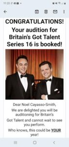 This is a screenshot of the email Cayasso-Smith received confirming his audition.