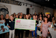 100+ Women Who Care Cayman Islands presents Girl’s night out with a difference Cheque handover to Pamela Webster from NCVO, the November event’s winning charity.