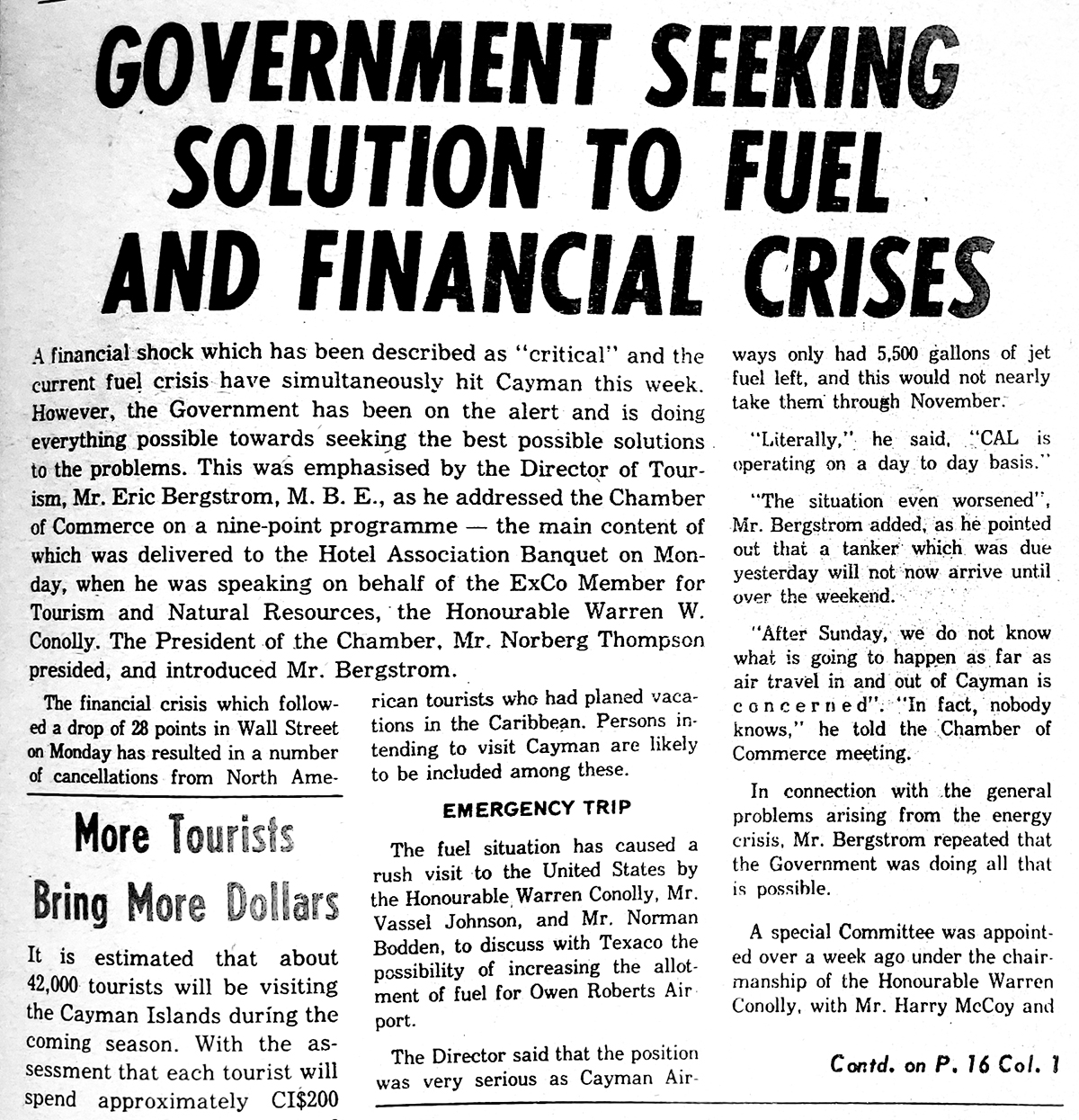 50 years ago Fuel and financial crisis; protect black coral Cayman