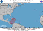Showers forecast as system churns in southwestern Caribbean Sea