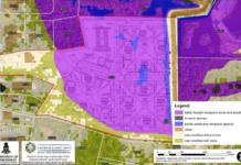 95-apartment complex planned for low-lying mangrove forest A map of the proposed site (outlined in red) produced by the DoE, which notes "the majority of the site is covered by tidally flooded mangrove forest and woodland" (Source: DoE, 2023)