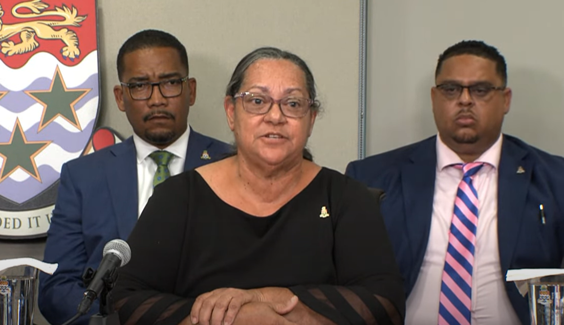 Premier Julianna O’Connor-Connelly discusses anti-gang legislation at the press conference about the Ed Bush shooting