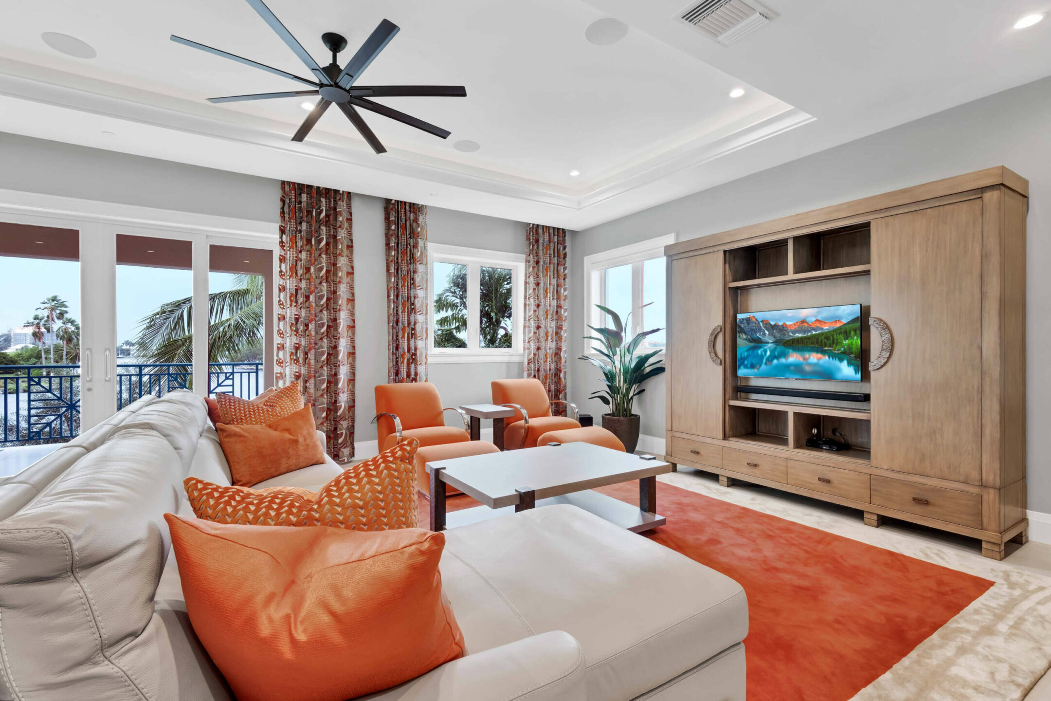 The family room occupies one half of the rear of the first floor