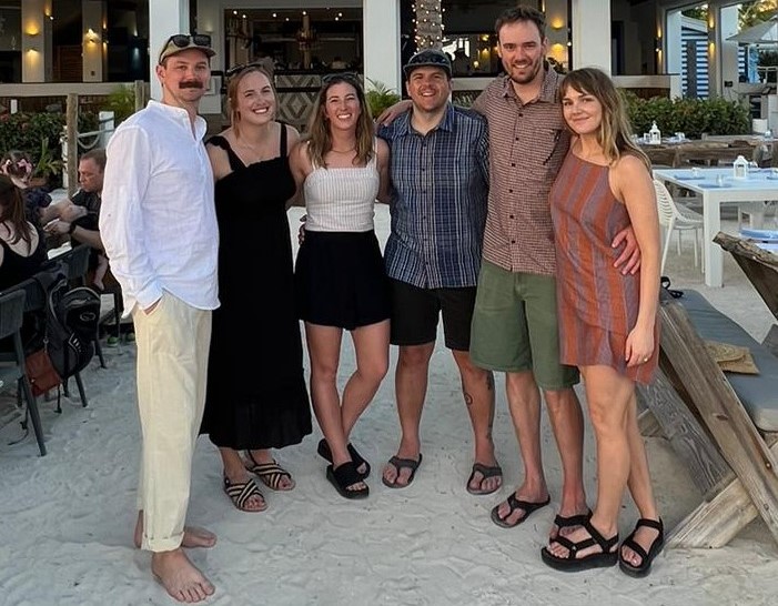 American tourists (l-r) Morgan Griffith, Vanessa Griffith, Ben Juell, Lizz Corrigan, Andrew Aldridge and Julianne Lis, from Utah, felt panicked after their charter vessel sank of Barker's Key