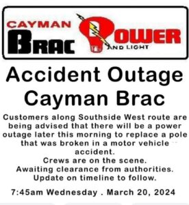 The Cayman Brac power and light company updated customers that service sin the area would be disrupted while they replace a power pole