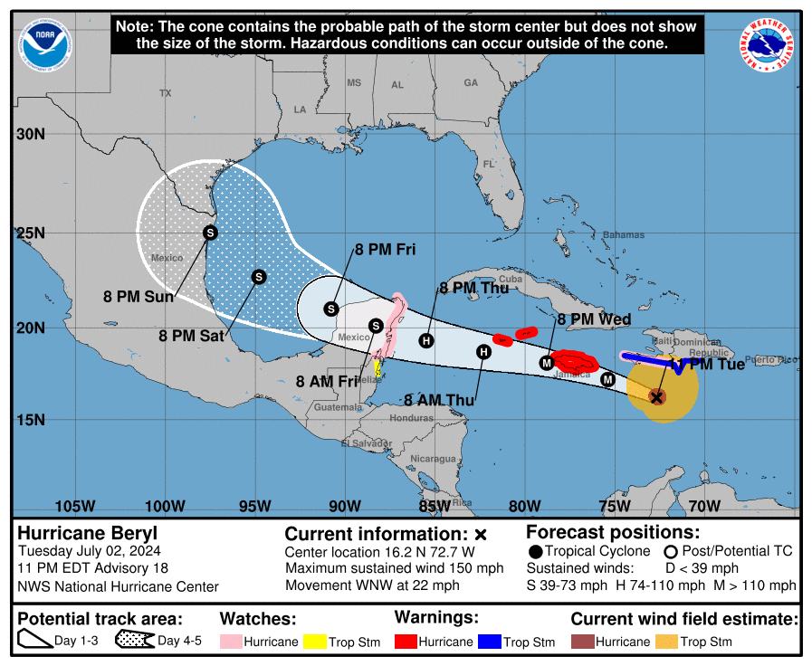 Hurricane Beryl 2 july 11pm update