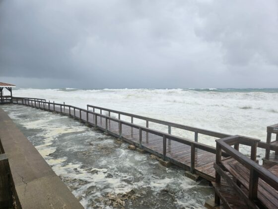Waves roil outside Ocean Club during the passage of Hurricane Beryl. - Photo: Supplied