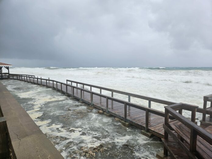 Waves roil outside Ocean Club during the passage of Hurricane Beryl. - Photo: Supplied