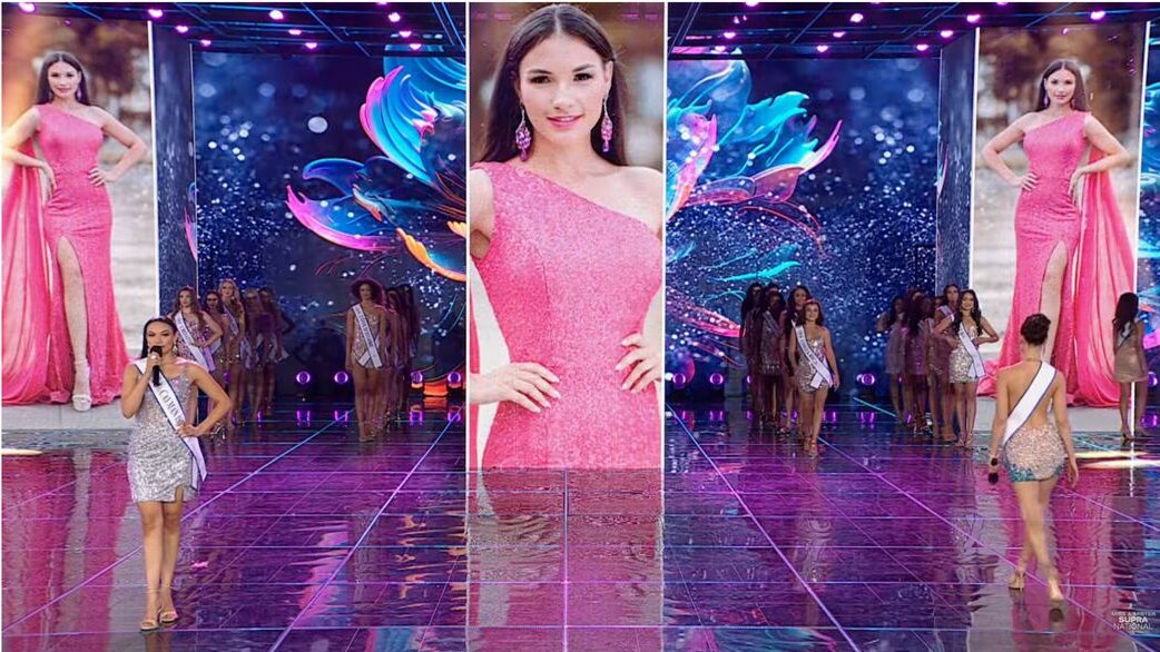 Jaci Patrick introduces herself during the final live show of the Supranational pageant. - Photo: Miss &amp; Mister Supranational Official YouTube page