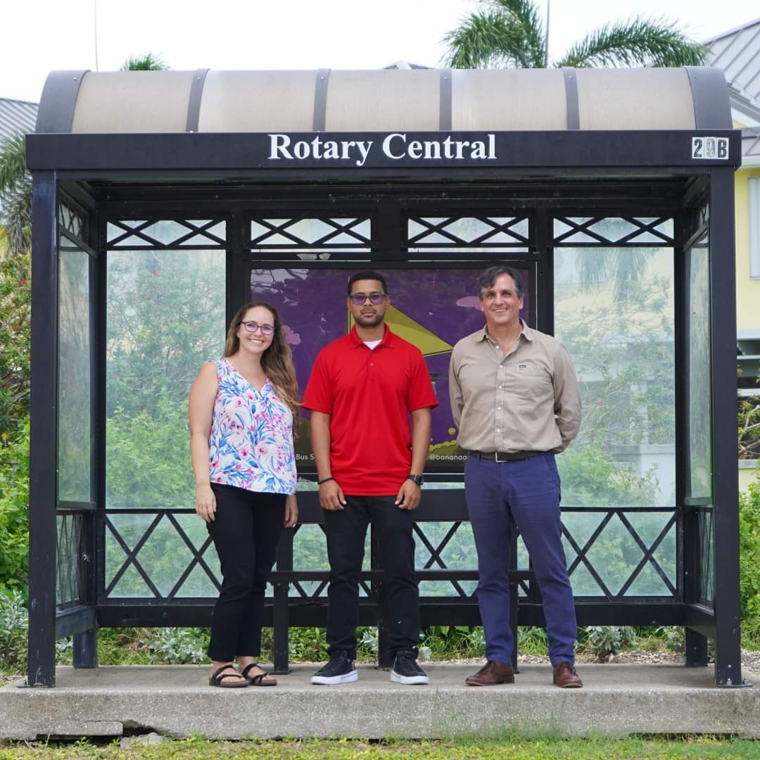 Kaitlyn Elphinstone, Michael Mothen, and Charlie Kirkconnell at Rotary Central Bus Shelter.