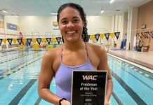Cayman swimmer Kyra Rabess earns ‘Freshman of the Year’ honour Kyra Rabess holds her 'Freshman of the Year' award after practice at UNC in Greeley, Colorado. - Photo: Supplied