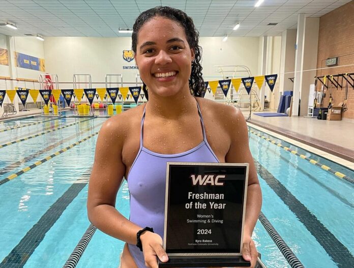 Kyra Rabess holds her 'Freshman of the Year' award after practice at UNC in Greeley, Colorado. - Photo: Supplied