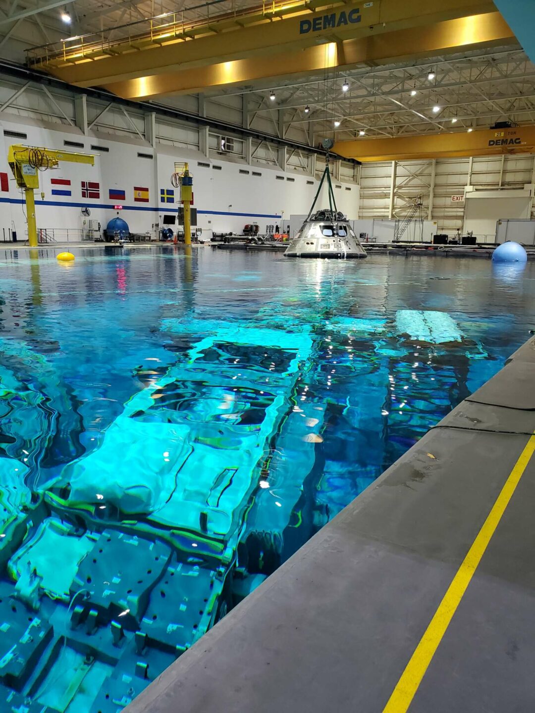 Underwater is part of the ISS replica, while floating on the surface is a model of the Orion capsule, part of the Artemis lunar landing project. - Photo: Supplied