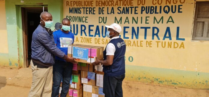 WHO's Dr. Valentin Mukinda helps donate health supplies in June 2022 during an mpox investigation and response in Maniema province, eastern Democratic Republic of the Congo. - Photo: World Health Organization