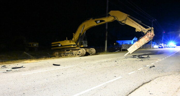 This image shows the extended arm of the CAT excavator that Minister Dwayne Seymour collided with on Thursday morning. - Photo: RCIPS