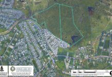 Planning board approves former chairman’s $7.5M subdivision This image shows the two parcels of land, highlighted in light blue, on which A. L. Thompson plans to develop affordable housing in Savannah. - Photo: UK Hydrographic Office 2021 aerial image