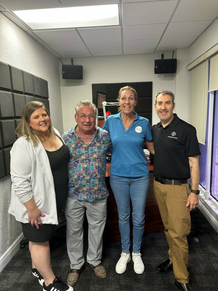 (Left to Right) Natasha Wight, Programme Manager for One2One, Tuffy Nicholas, Producer of the Super American Circus, and Tara Neilsen, Director of ARK (Acts of Random Kindness), share circus magic and excitement with Morning Show Host Ben Maxwell at Gold 94.9 FM!