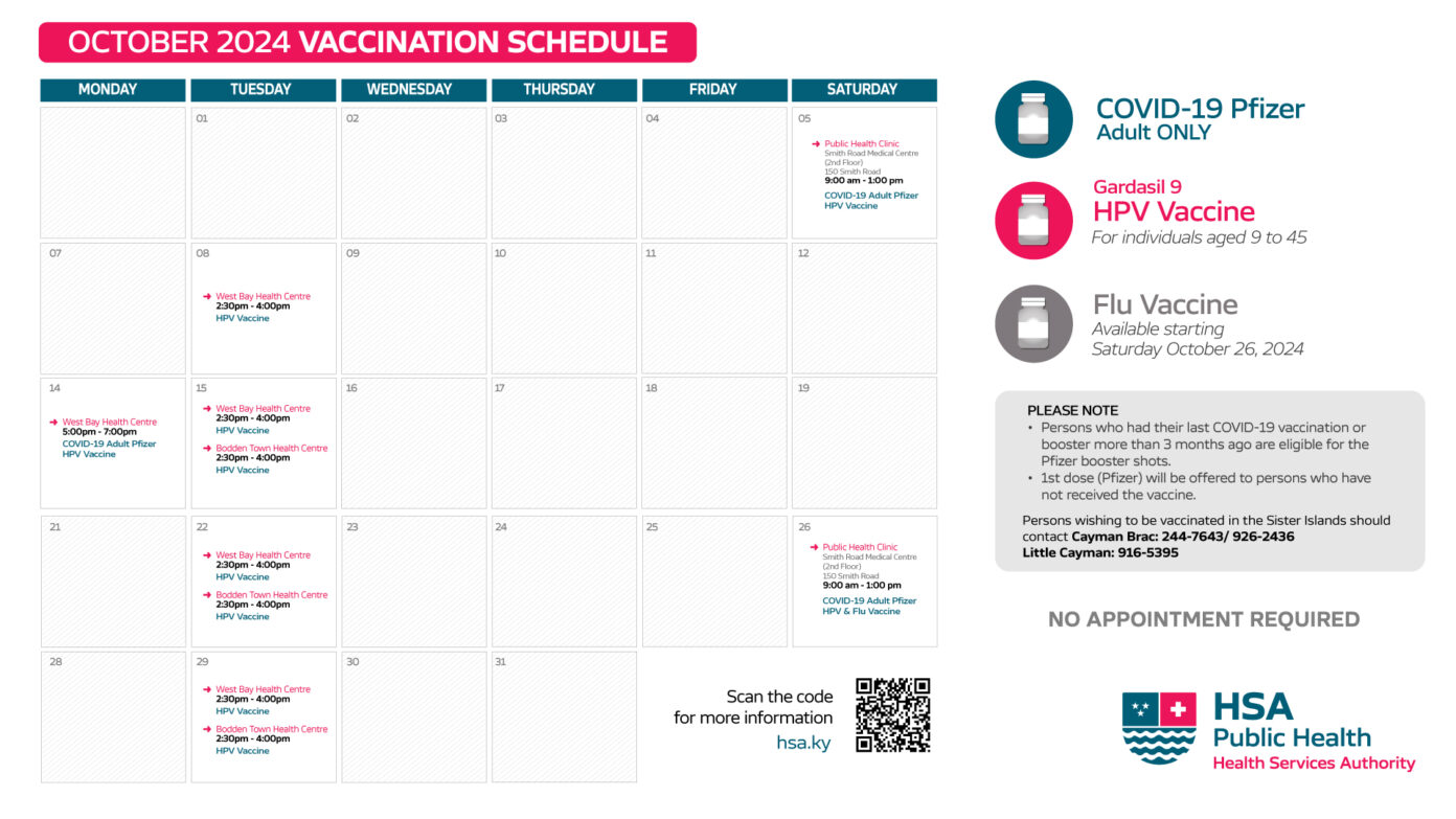 HSA October 2024 Vaccination Schedule Cayman Compass