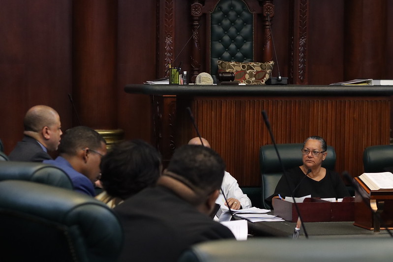 Premier Juliana O'Connor-Connolly chairs the Finance Committee on Friday. - Photo: Cayman Islands Parliament