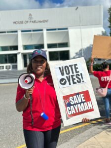 Caymanian Lois Artiaga who has worked in the cruise industry for the last 15 years shows her passion for saving the cruise industry