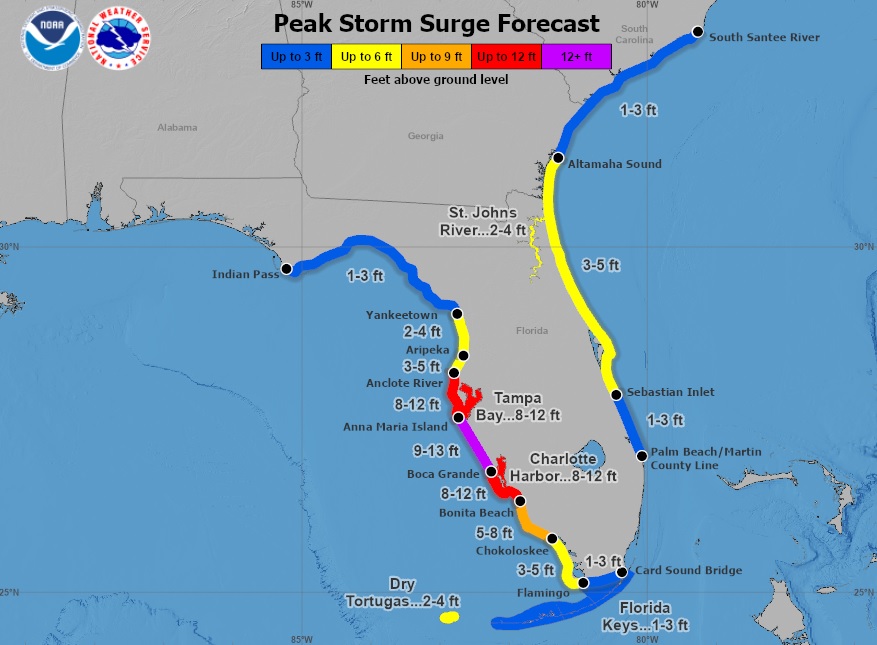 Peak storm surge Florida Cayman Compass