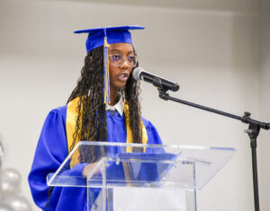 Valedictorian Tabitha Giscombe delivers the valedictorian address.