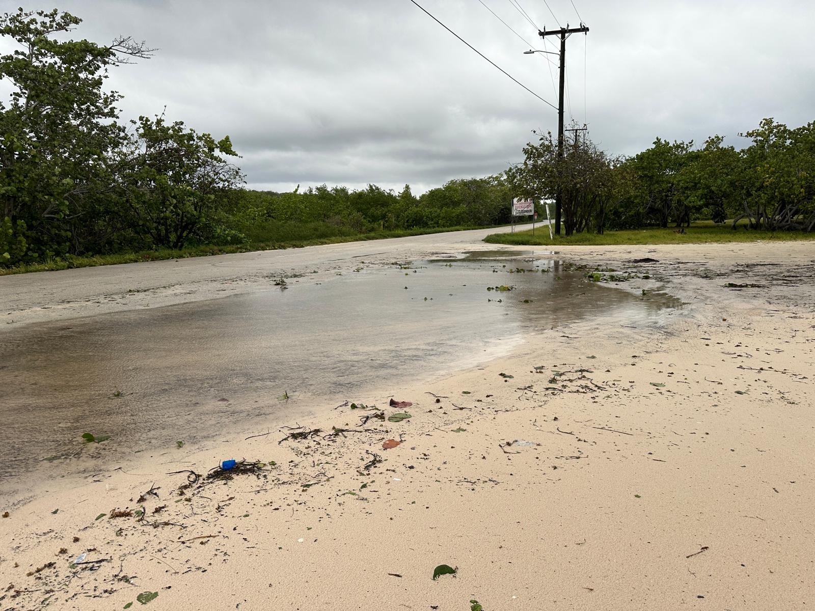 Some of Brac public beach ended up in the road.
