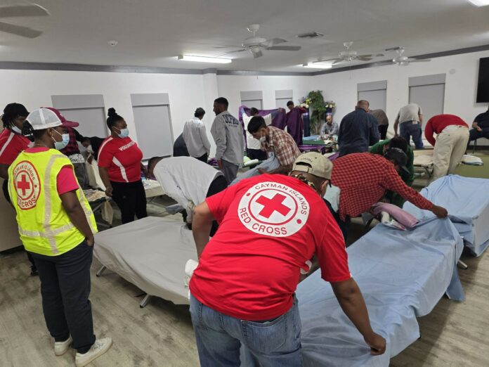 Red Cross volunteers at a shelter during Rafael