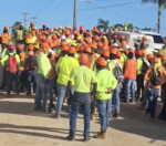 Construction workers strike after payroll robbery – but bosses stump up late in day Construction workers protested Tuesday morning over fears they won't be paid for their work. - Photo: Everythin345