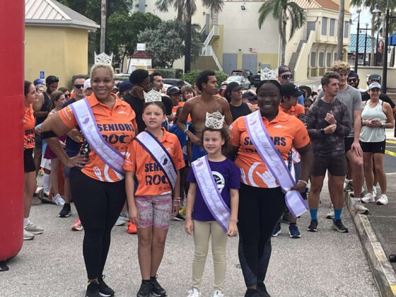 Some local royalty gets ready for the start of the Meals on Wheels Turkey Trot.