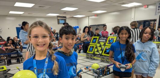 The 345Robotics students competing at Robolution 2025 (l-r) Ava Stephano, Kai Latif, Omya Arora and Brianna Atkinson