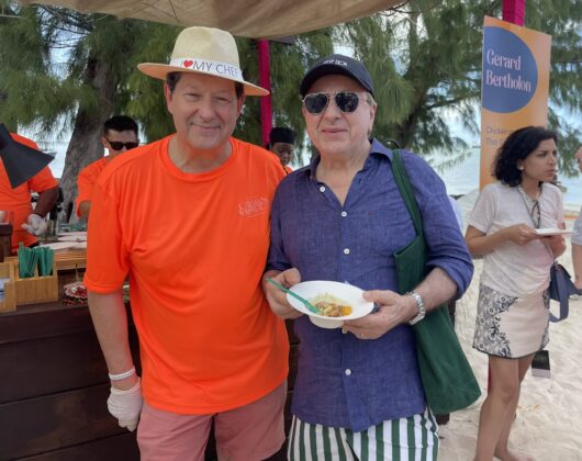 Chefs Gerard Bertholon (l) and Daniel Boulud (r) at Beach Bash Rum Point Cayman Cookout 2025
