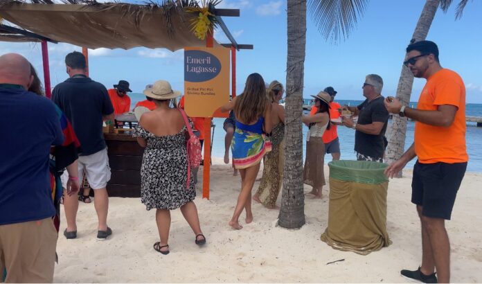 Guests at the Beach Bash event at Rum Point were treated to Emeril Lagasse's piri piri shrimp bundles