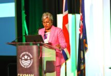 Caribbean economist questions value of Cayman cruise ships Economist Marla Dukharan addresses a sold-out Economic Forum at the Kimpton Seafire. - Photo: Supplied