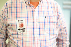 A temporary photo ID badge