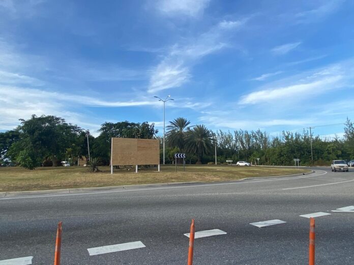 Blank billboard on roundabout