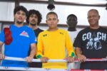 Caymanian boxers set for Florida fights From left, boxers Matthew Thompson, Isaiah Hurlston, Phillip Serrato Livingston Barnett, Demar Robinson and coach Philmore Barnett. – Photo: Seaford Russell Jr