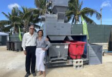Bottles become building blocks as glass recycling returns to Grand Cayman Frank Flowers and Dara Flowers Burke at the return of glass recycling on Grand Cayman